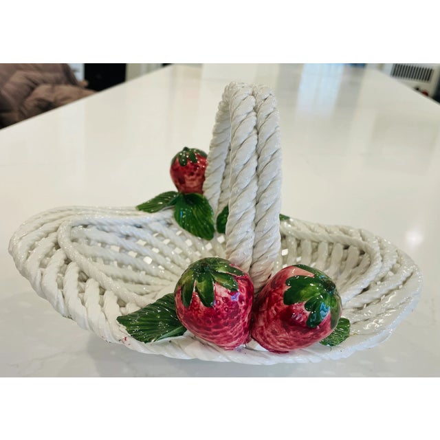 Majolica Basket - Italian Ceramic White Woven Pottery Basket For Sale In Philadelphia - Image 6 of 12