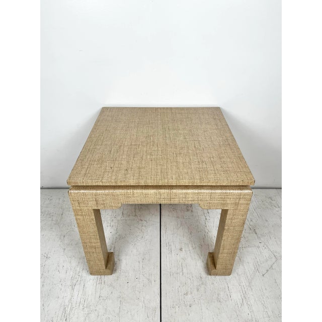 Boho Chic Vintage Grasscloth Wrapped Ming Style Side Table For Sale - Image 3 of 12