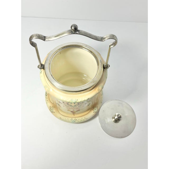 Metal 1910s Antique English Crown Devon Cream Ceramic Biscuit Barrel Jar & Lid For Sale - Image 7 of 11