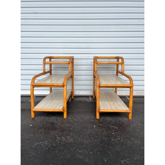 Paul Frankl 1950s Mid 20th Century 3 Tier Bent Bamboo Side Tables - A Pair For Sale - Image 4 of 7