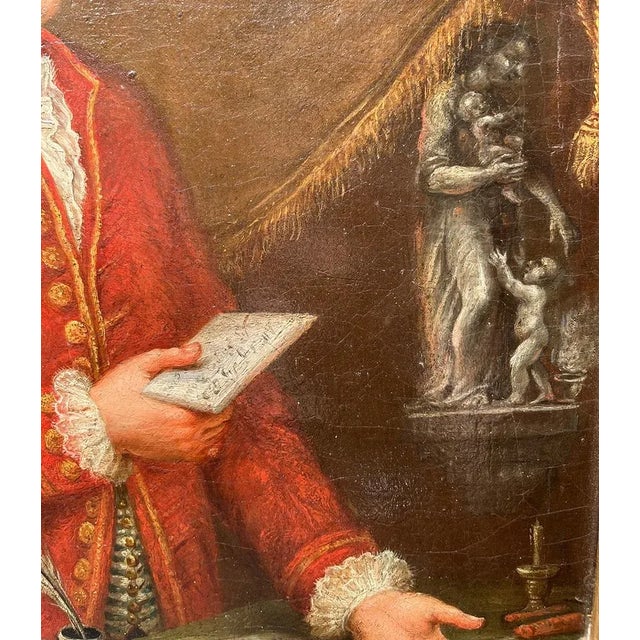 Alessandro Longhi, Portrait of a Young Musician in Front of His Desk with a Score in His Hand, Oil on Canvas, 18th Century, Framed For Sale - Image 7 of 11