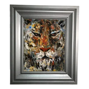 The Tiger Abstract Oil on Canvas Signed on the Bottom Thu Sophannarith (Cambodian, 1960)