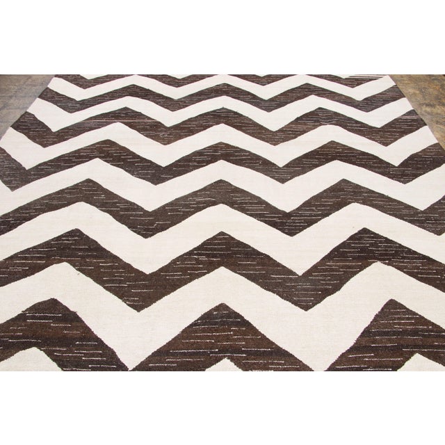 1950s Vintage Kilim Hemp Rug With Chevron Design by Rug & Kilim, 1950-1959 For Sale - Image 5 of 9