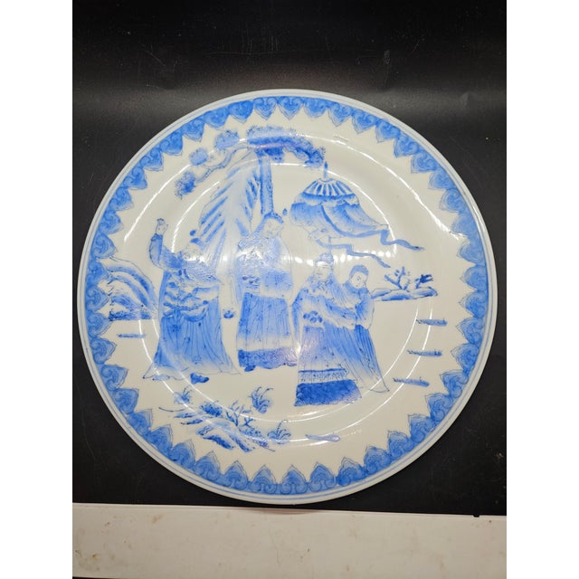 Antique Imperial Chinese Porcelain Blue White Plate Guangxu Mark Period 19th Immortal For Sale - Image 4 of 5