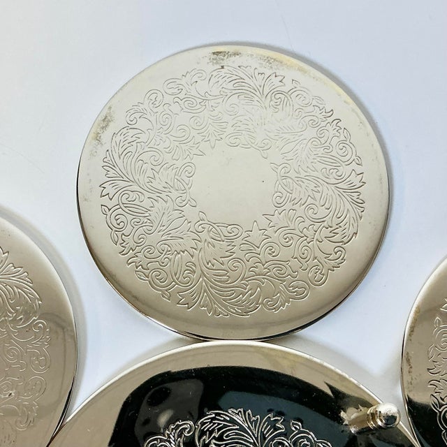 Mid Century Hollywood Regency Chippendale Silver Plate Coasters and Caddy - Set of 7 For Sale - Image 12 of 15