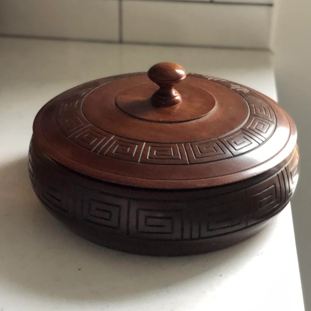 Wood Vintage Mid-Century Modern Turned Wood Lidded Box With Greek Key Design For Sale - Image 7 of 10