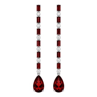 Garnet Long Drop Earrings, Silver, Gold, Pair For Sale