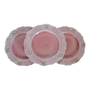 Early 20th Century Austrian Hungarian Scalloped Pierced Reticulated Basketweave Lattice Plates- Set of 3