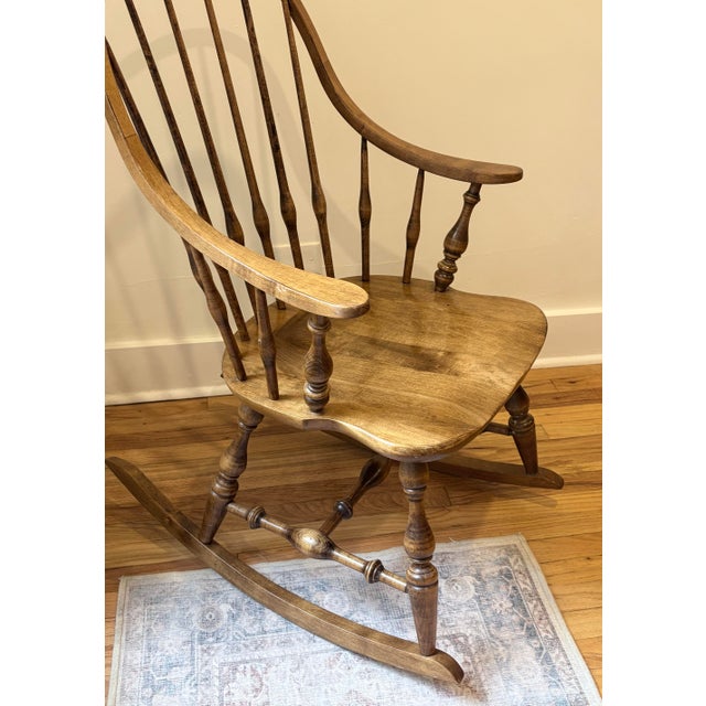 American Ethan Allen Windsor Bowback Rocking Chair in Nutmeg For Sale - Image 3 of 10