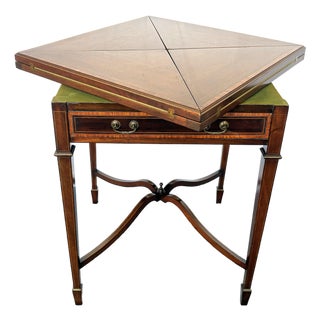 1930's Hand Made Mahogany Folding Handkerchief Game Table With Felt Top For Sale
