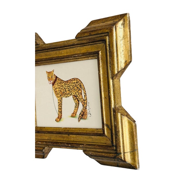 Original Hand-Painted Leopard Painting in an Italian Antique Frame For Sale In Chicago - Image 6 of 7