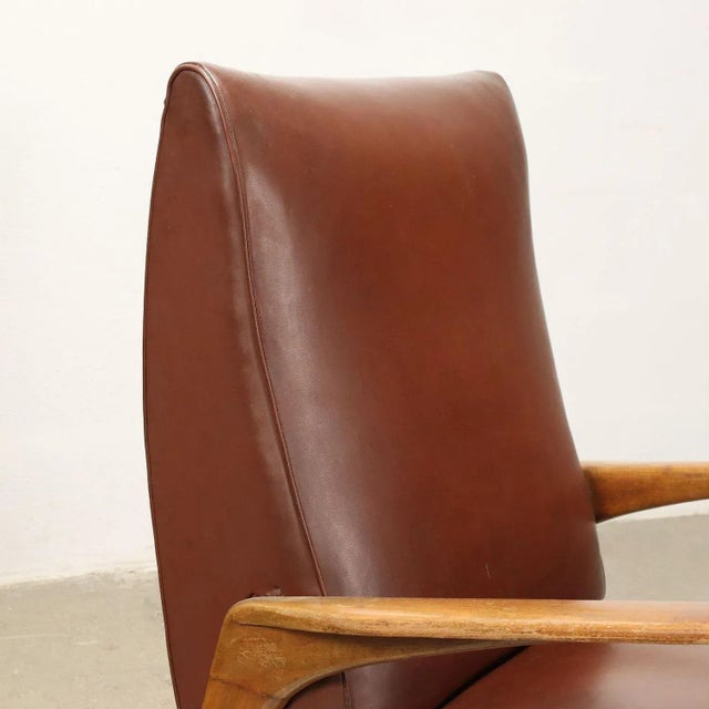 Vintage Armchair with Wood Spring Padding Leatherette, 1950s For Sale - Image 4 of 11