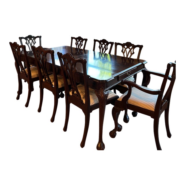 1970s Lexington Mahogany Dining Set – 9 Pieces (Table + 8 Chairs) For Sale
