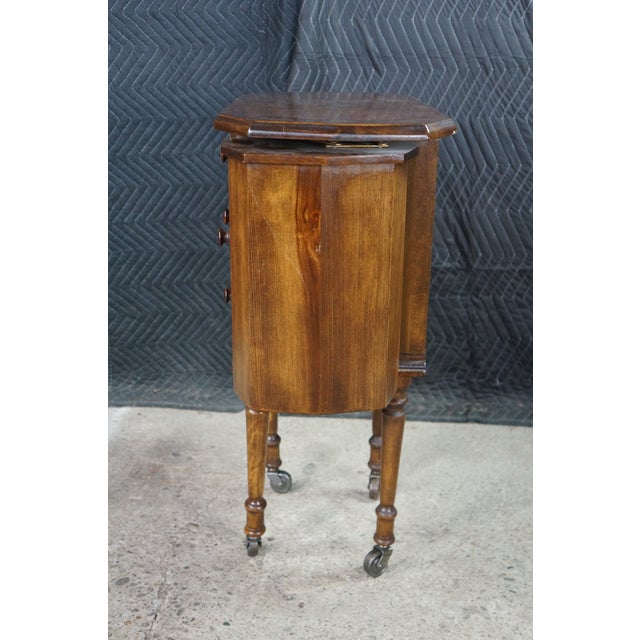 Antique Martha Washington Walnut Spool Sewing Cabinet Chest Side Table Stand For Sale - Image 15 of 18