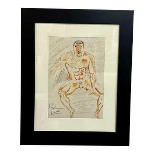 Leather Framed Male Nude Drawing - Signed and Dated 2002