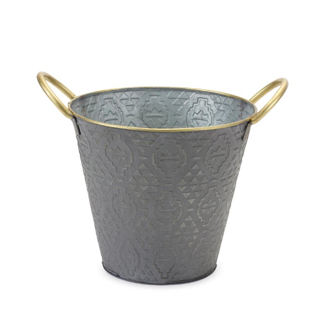Modern Metal Aztec Pail Planter (Set of 3) For Sale - Image 3 of 4