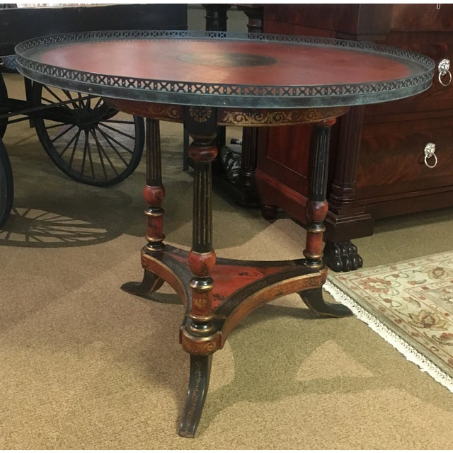 English 1980s English Traditional Tooled Leather Center Table For Sale - Image 3 of 12