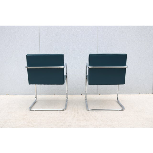 Ludwig Mies Van Der Rohe Brno Tubular Chairs in Blue Leather by Gordon - A Pair For Sale - Image 12 of 18