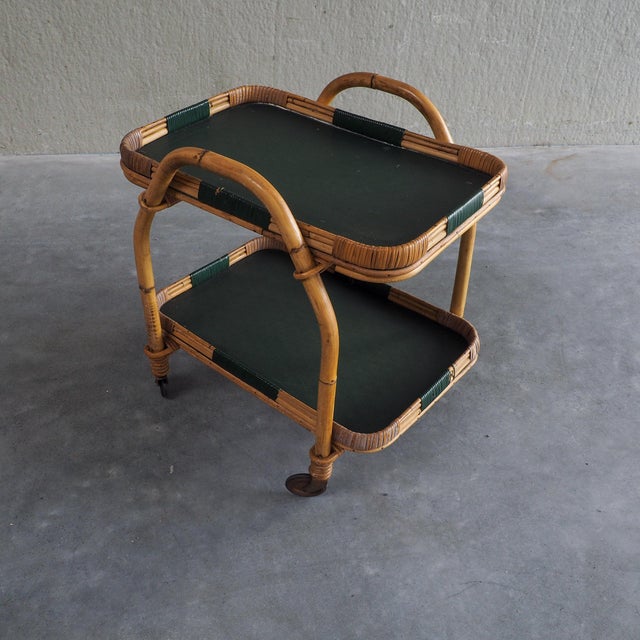 Wood Vintage Bamboo Serving Trolley, 1950s For Sale - Image 7 of 18