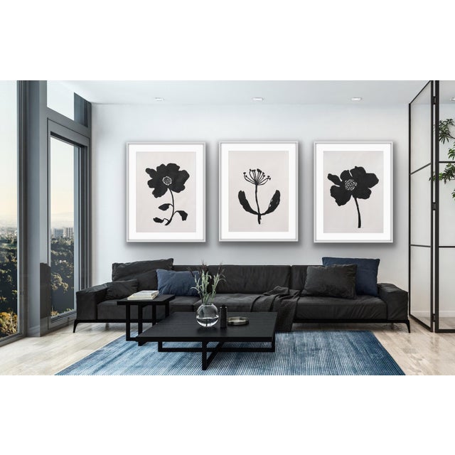 Abstract Ink + Petals 1 — Contemporary Black + White Floral Abstract — Fine Art by Mary Elizabeth Marvin For Sale - Image 3 of 6