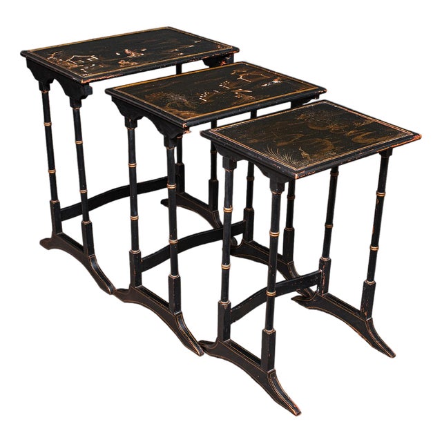Antique Nesting Table Trio, English, Japanned, Occasional, Waring & Gillow, 1910 For Sale