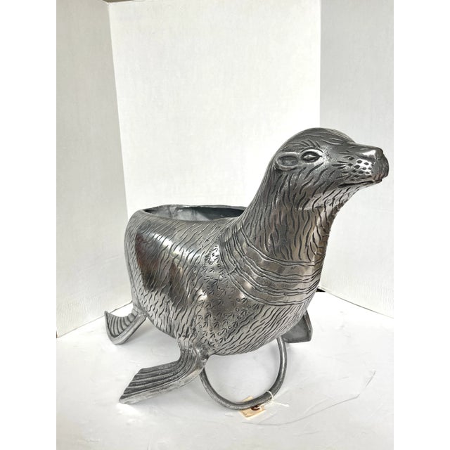 Mid-Century Modern Rare Large Seal Cast Aluminum Bottle Cooler, 37" Italy For Sale - Image 3 of 6
