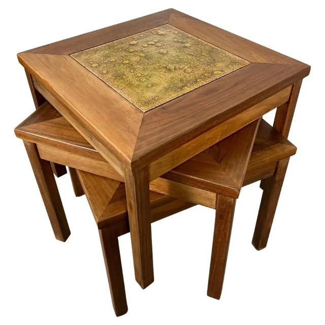 Walnut With Copper Tile Top Tables by John Keal for Brown Saltman For Sale - Image 13 of 13
