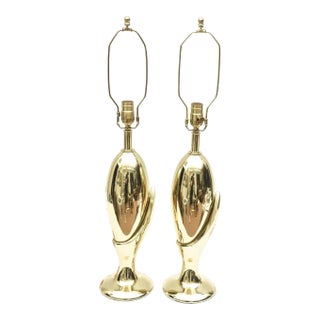 Mid Century Modern Restored Sculptural Brass Plated Table Lamps Attributed to Laurel Lamp Co. For Sale