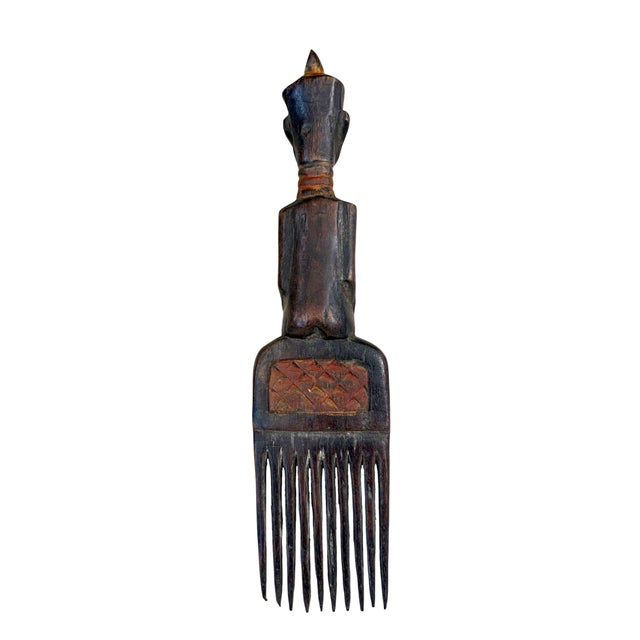1980s Vintage Hemba Wedding Comb W/ Seating Figure Congo 10" H For Sale - Image 5 of 6
