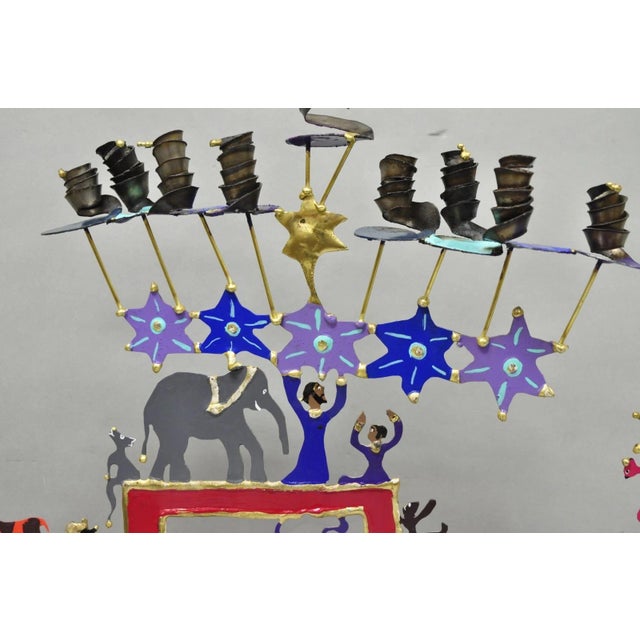 Modern Noah's Ark Cut Steel Judaica Art Hannukah Menorah Candelabra Sculpture For Sale - Image 4 of 18