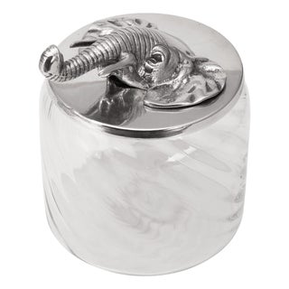 Vintage Italian Silver-Plated Elephant Mounted Glass Jar, 1960s For Sale