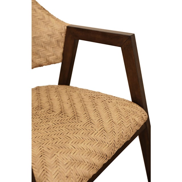 Wood Matthew Izzo Home Walter Round Back Woven Rattan Dining Chair With Dark Wood Frame For Sale - Image 7 of 10