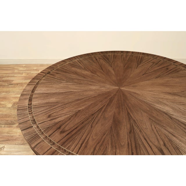 Black Walnut and Brass Inlaid Pedestal Table With Saber Legs by Jonathan Charles For Sale - Image 4 of 15