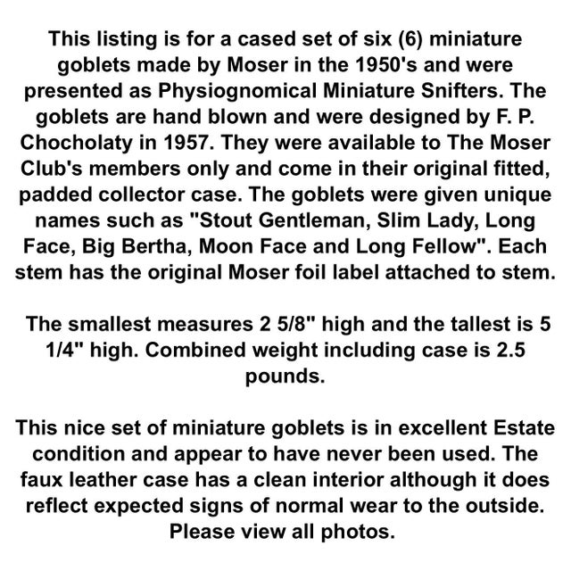 Transparent Mid 20th Century Moser Crystal Wine Club Miniature Physiognomic Set of 6 Snifters in Original Case. Never Used. For Sale - Image 8 of 8