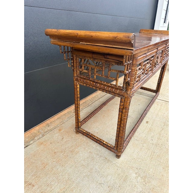Chinese Bamboo Altar Console Table 19th Century For Sale - Image 11 of 12