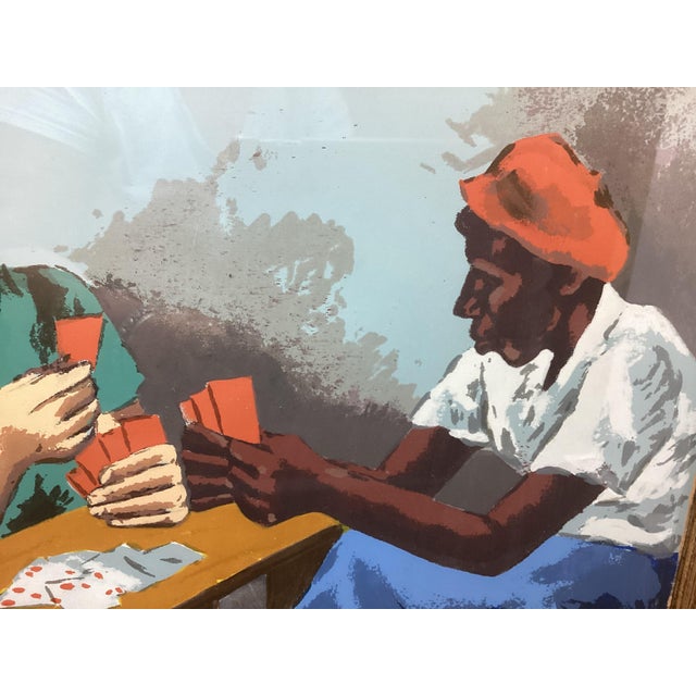 1950s Mid 20th Century Color Block Print Signed Tromka Two Men Playing Cards For Sale - Image 5 of 9