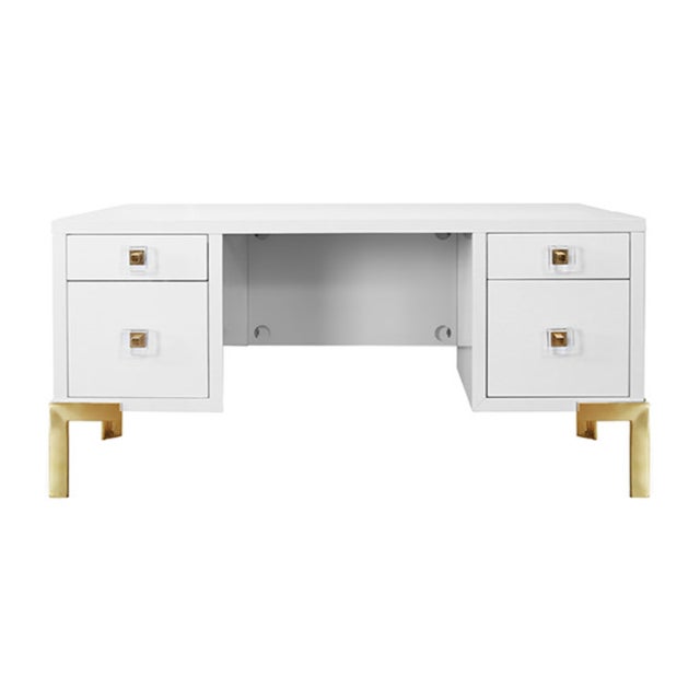 Matthew Izzo Home Cosby White Lacquer and Polished Brass Legs Desk With Acrylic and Brass Knobs For Sale In New York - Image 6 of 6