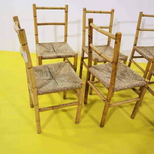 Brown Bamboo Chairs with Woven Straw Seats, Set of 6 For Sale - Image 8 of 9
