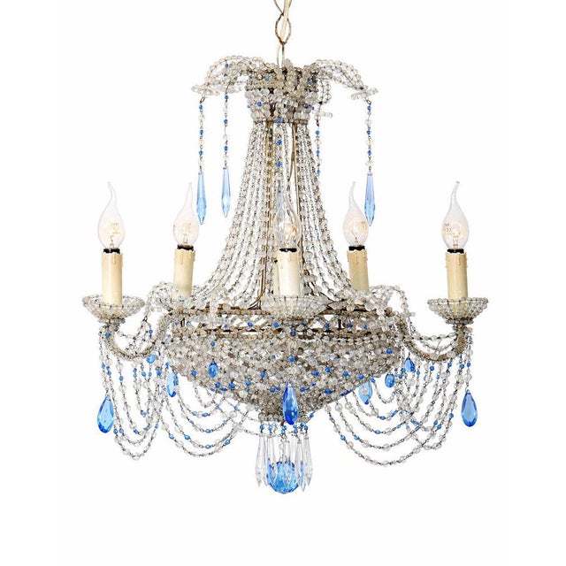 19th Century Italian Beaded Chandelier with Sapphire Blue Drops For Sale - Image 12 of 13