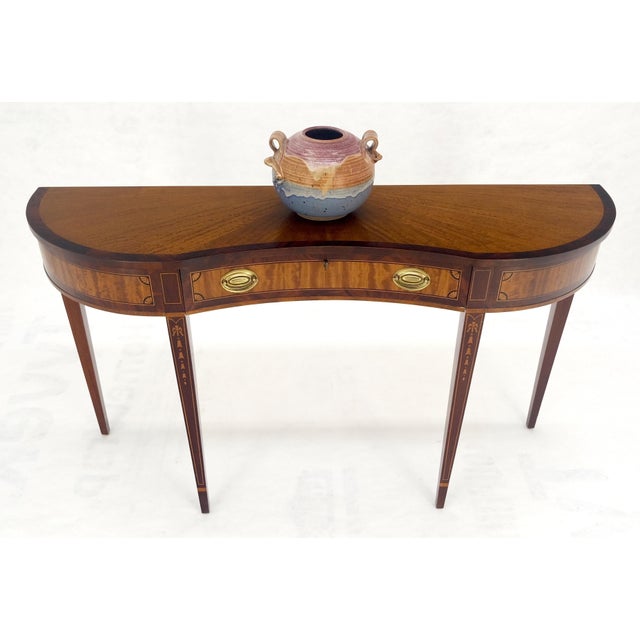 Satinwood Very Fine Inlayed Serpentine Front One Drawer Console Sofa Table MINT! For Sale - Image 13 of 16