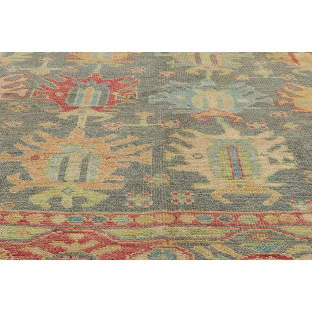 Colorful Gray Vintage Modern Oushak Rug - 09'00 X 12'04 For Sale - Image 4 of 9