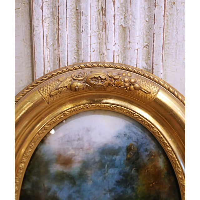 19th Century French Napoleon III Oval Fixé Sous Verre Painting in Gilt Frame For Sale - Image 4 of 7