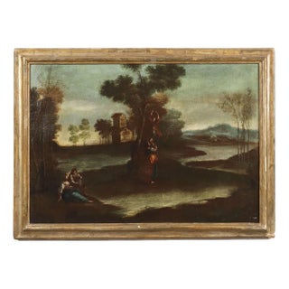 North Italian School Artist, Landscape with Figures, 1700s, Oil on Canvas, Framed For Sale