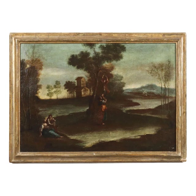 North Italian School Artist, Landscape with Figures, 1700s, Oil on Canvas, Framed For Sale