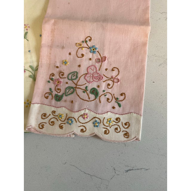 Shabby Chic Set of 3 Vintage Portuguese Linen Hand Embroidered Guest Towels For Sale - Image 3 of 6