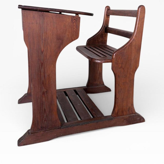 Antique Victorian School Desk with Bench and Storage For Sale - Image 3 of 7