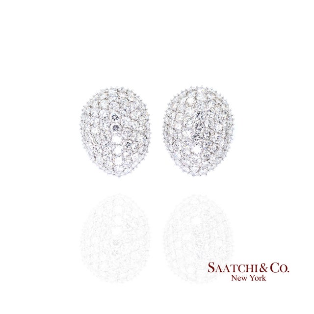 Platinum Diamond Earrings Womens Omega Back Luxe Old Money Glam For Sale - Image 4 of 10