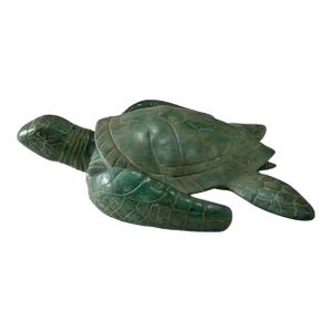 Modern Solid Brass Sea Turtle Sculpture, Cast Technique From Indonesia