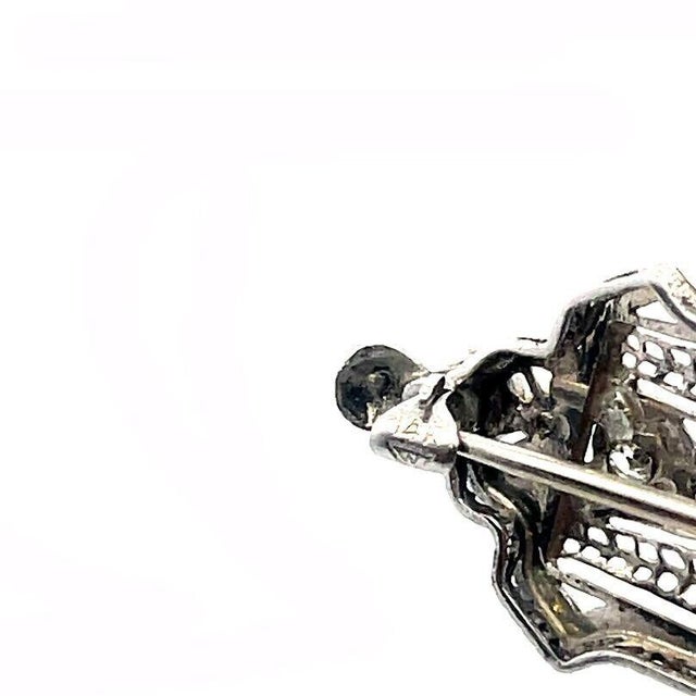 Metal Art Deco Diamond Pearls Gold Brooch 1ct 14k White Filigree Style For Sale - Image 7 of 7