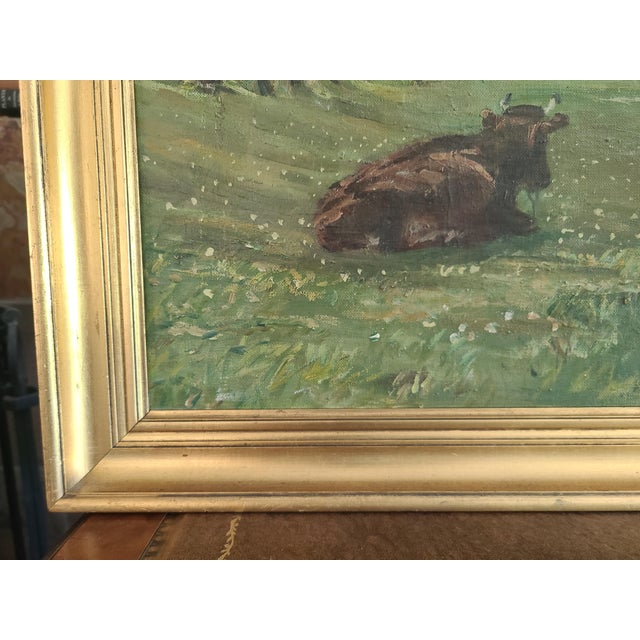 1930s Oil Painting Rural Countryside Landscape With Cow For Sale - Image 14 of 16